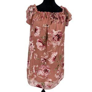 Xhilaration Womens Velvet‎ Burnout Floral Off Shoulder Dress Size M Pink Rose